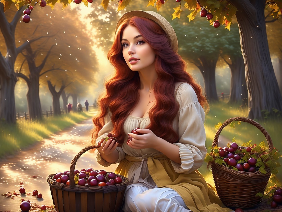 Young Woman with Grapes in Autumn Forest Setting