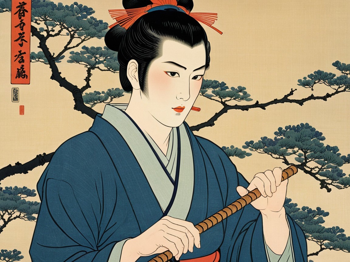 Portrait of a Young Man in Traditional Blue Kimono