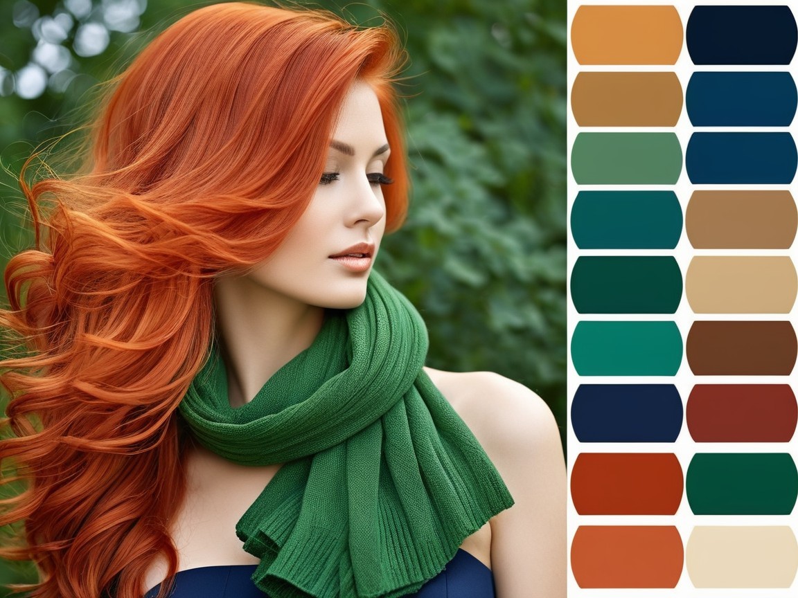 Portrait of a Woman with Auburn Hair and Color Palette