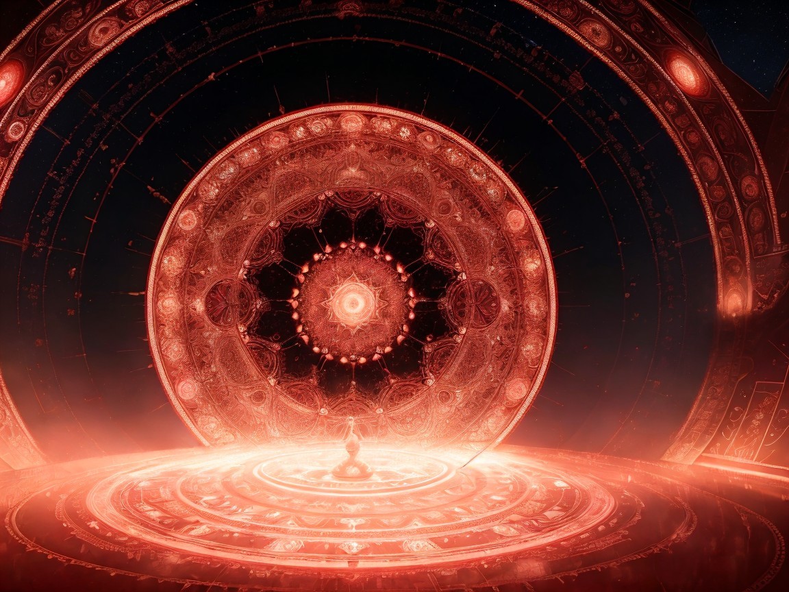 Abstract Design with Circular Patterns and Red Hues