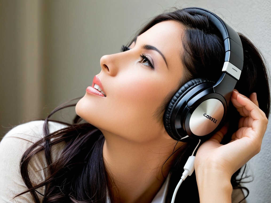 Young woman with headphones in serene setting