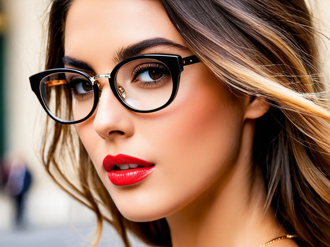 Close-Up Portrait of a Young Woman in Cat-Eye Glasses