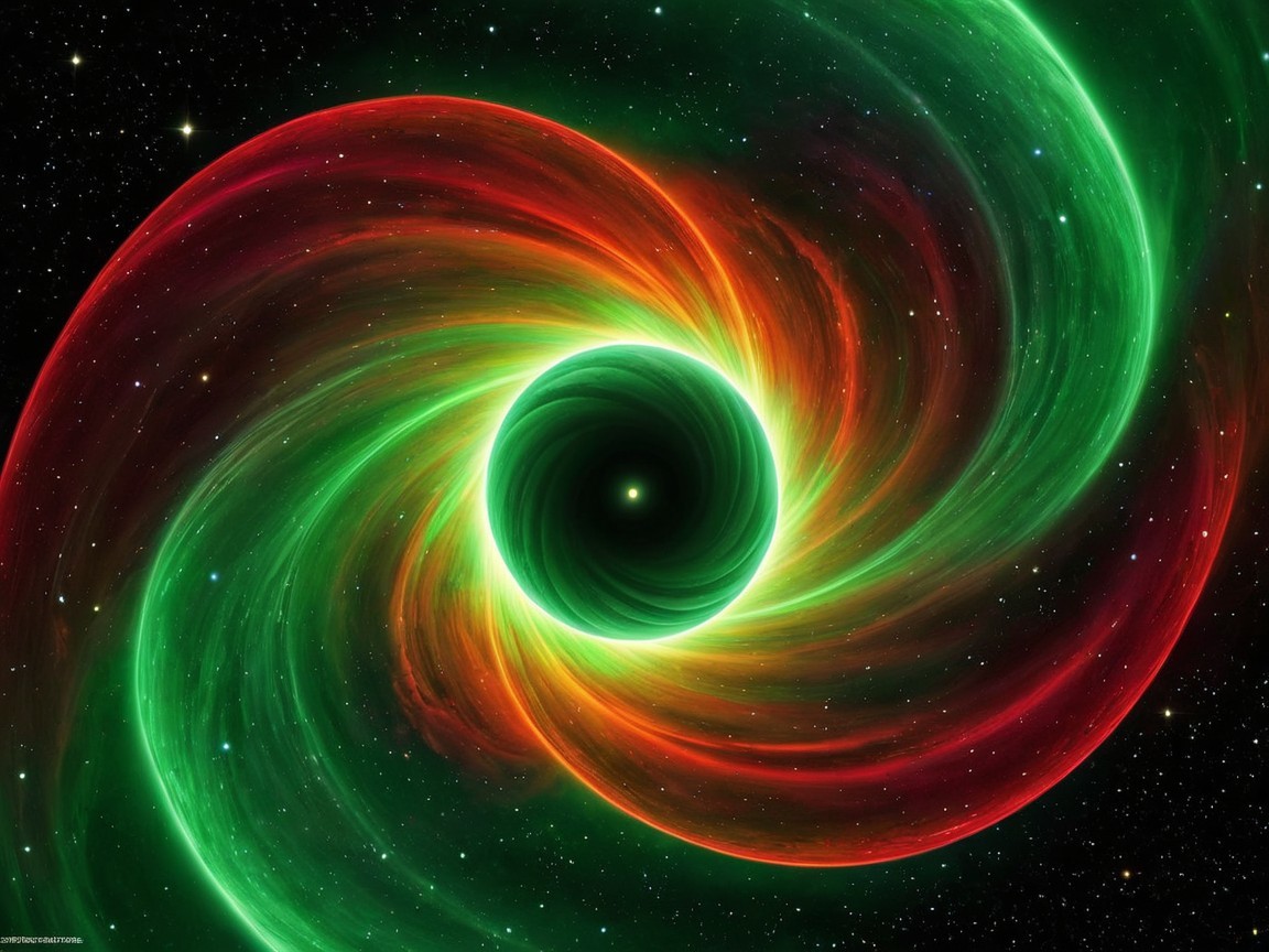 Vibrant Cosmic Swirl with Red and Green Hues