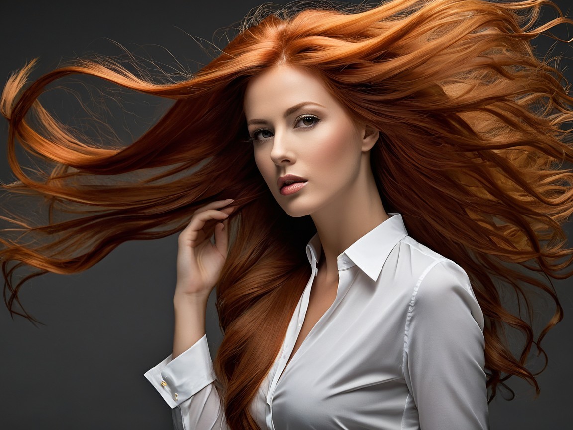 Portrait of a Woman with Vibrant Red Hair and White Shirt