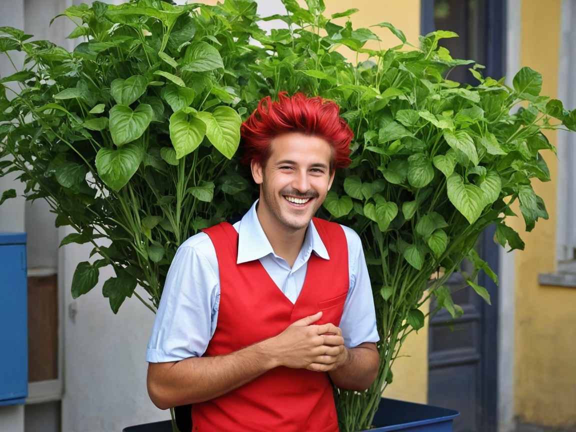 Cheerful Young Man with Red Hair in Lively Setting