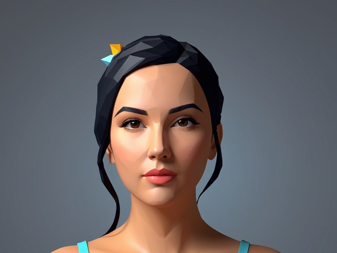 Stylized Low-Poly Portrait of a Confident Young Woman