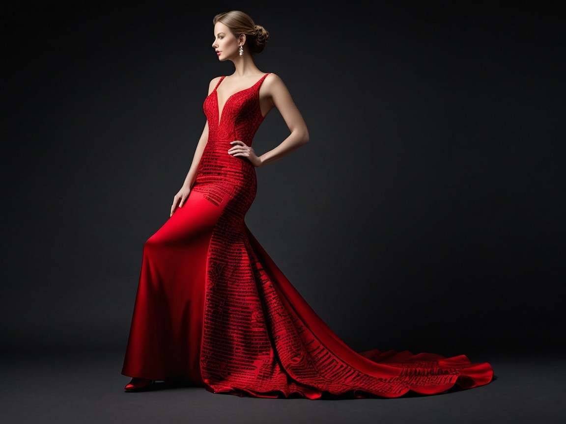 Elegant Full-Body Studio Shot of Woman in Evening Gown