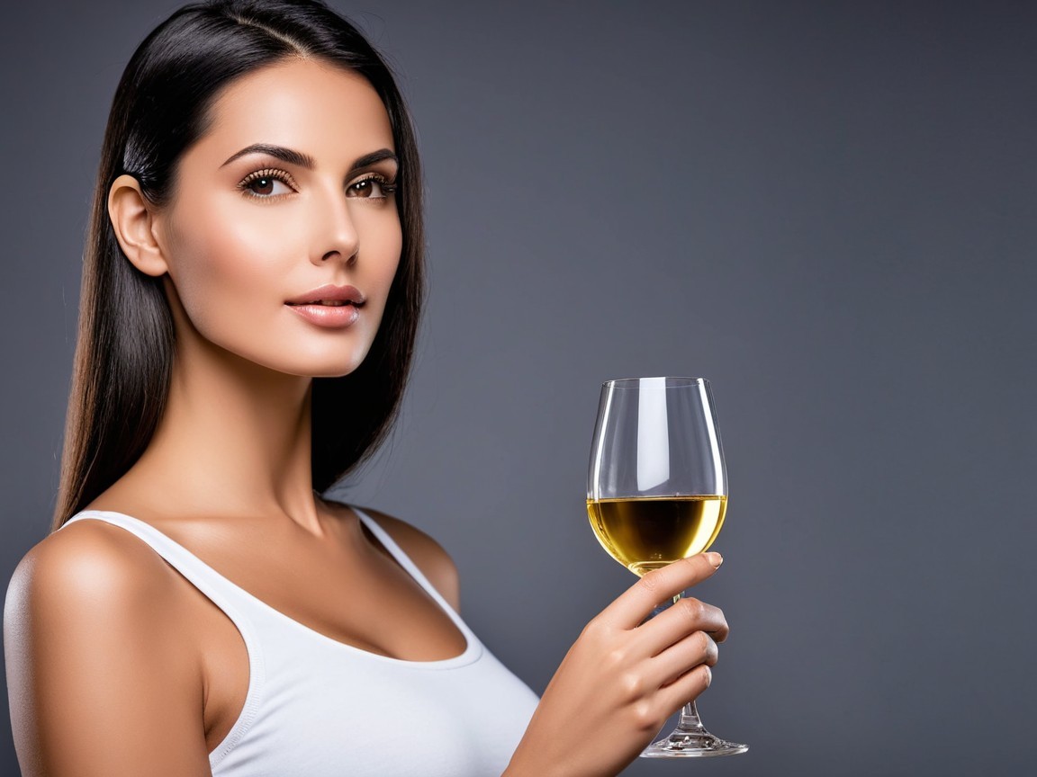 Confident Woman in White Tank Top with Wine Glass