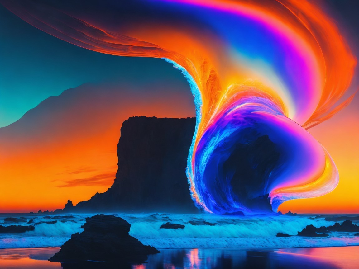 Vibrant Abstract Seascape with Colorful Waves and Sunset