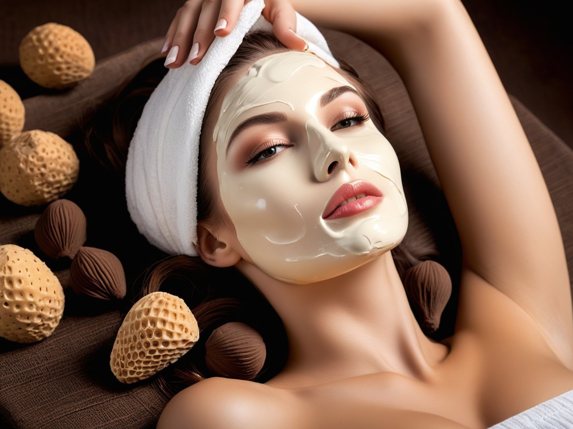Serene Woman in Spa Ambiance with Facial Mask