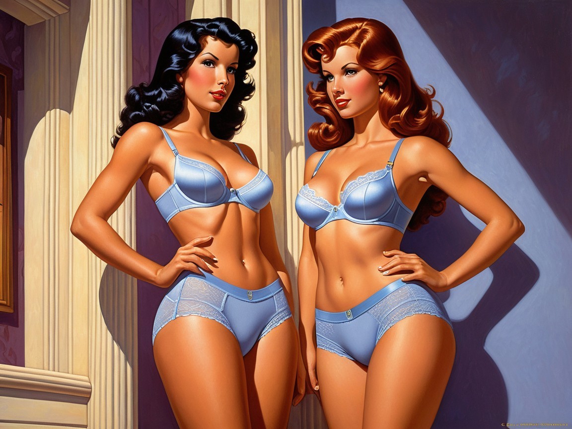 Glamorous Women in Elegant Light Blue Lingerie
