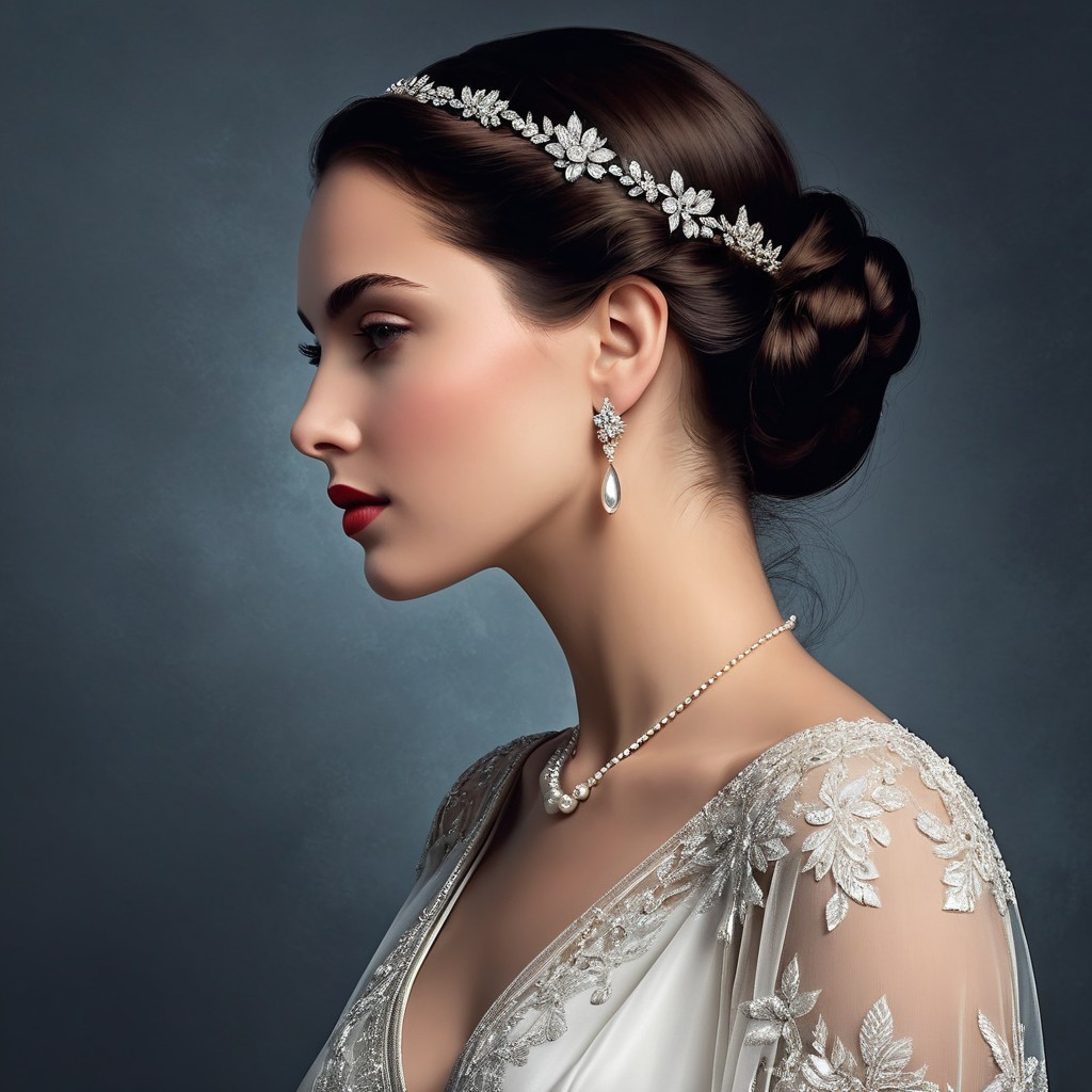 Elegant Woman in Profile with Updo and Gown