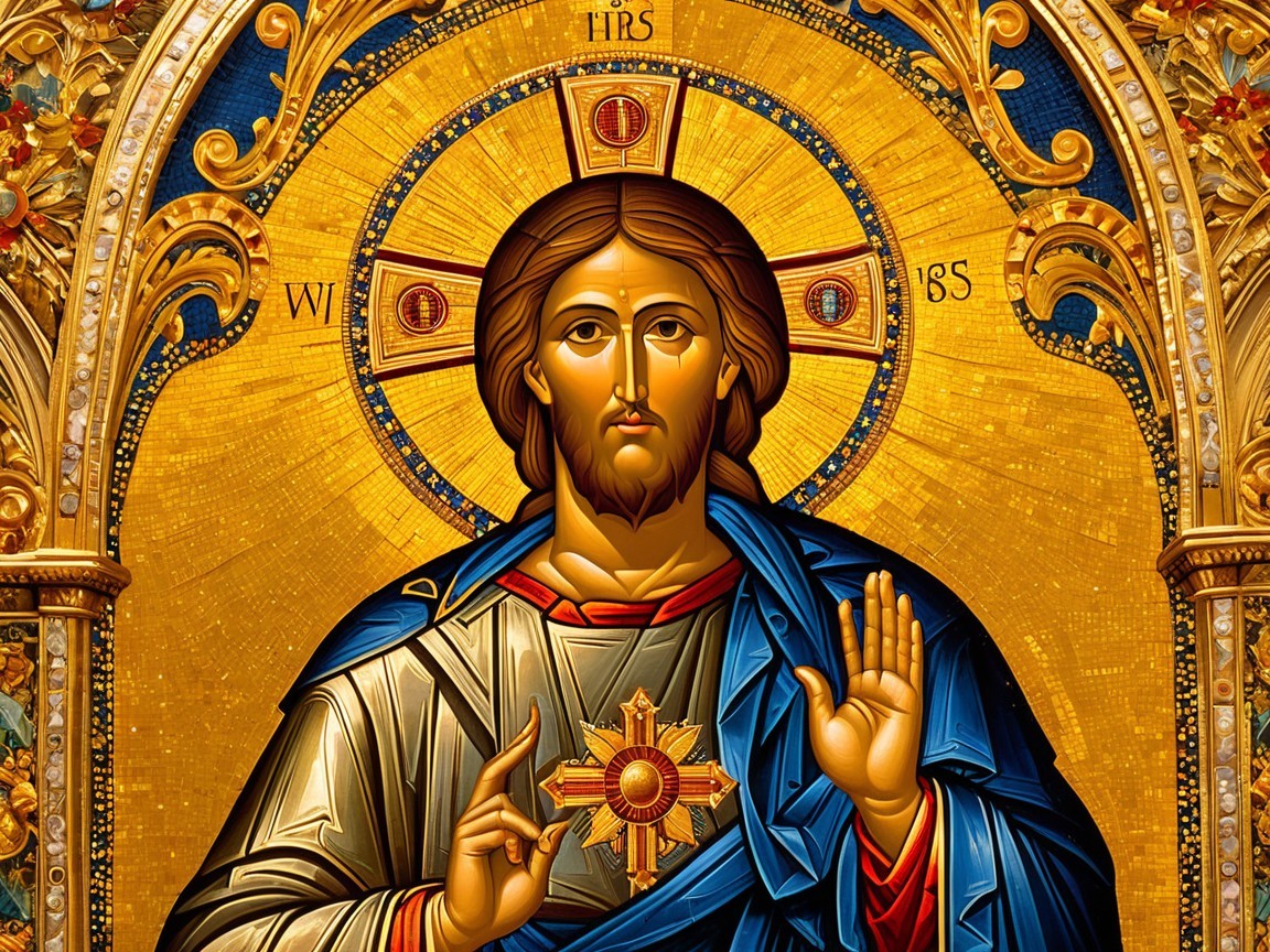 Traditional Icon of Jesus Christ with Radiant Heart