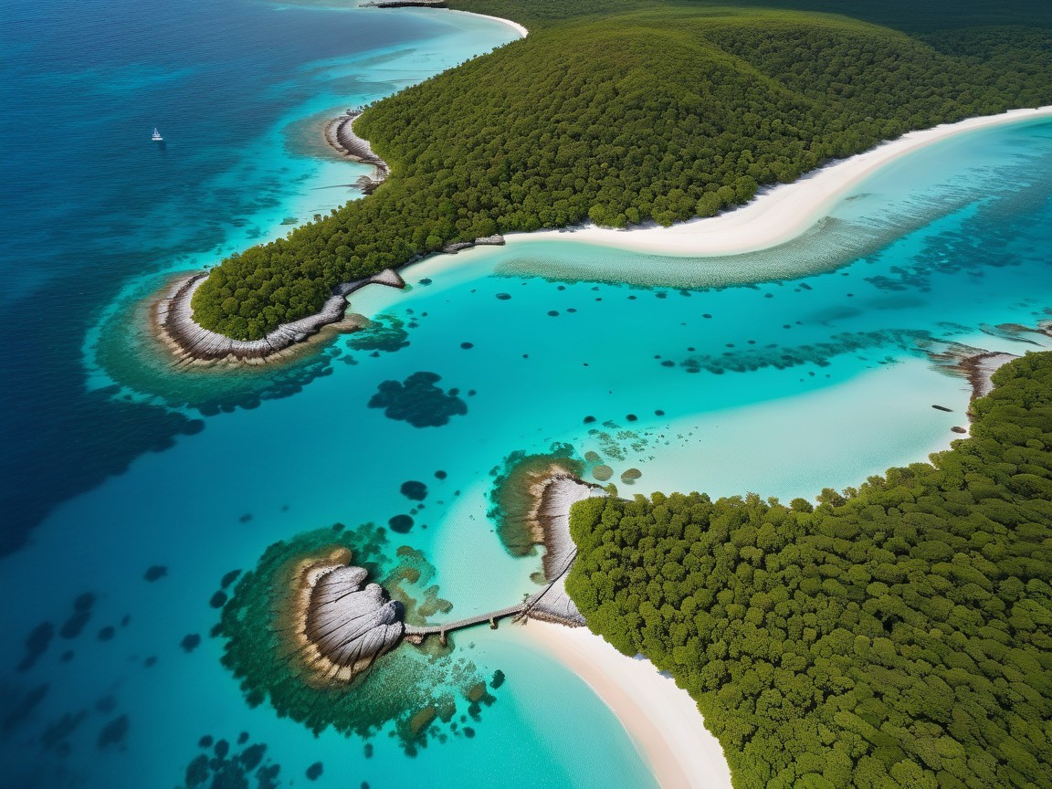 Aerial View of Tropical Landscape with Islands and Beaches