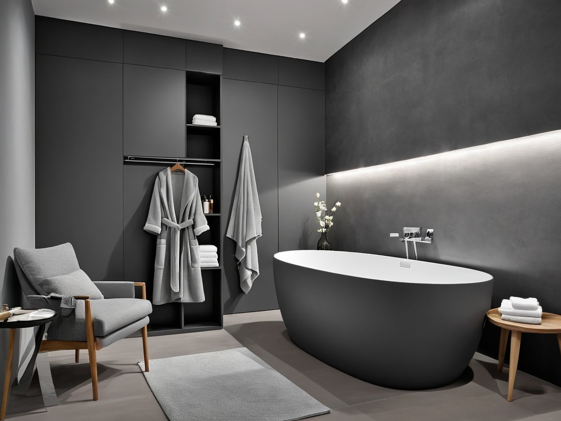 Modern Bathroom with Freestanding Bathtub and Cozy Decor