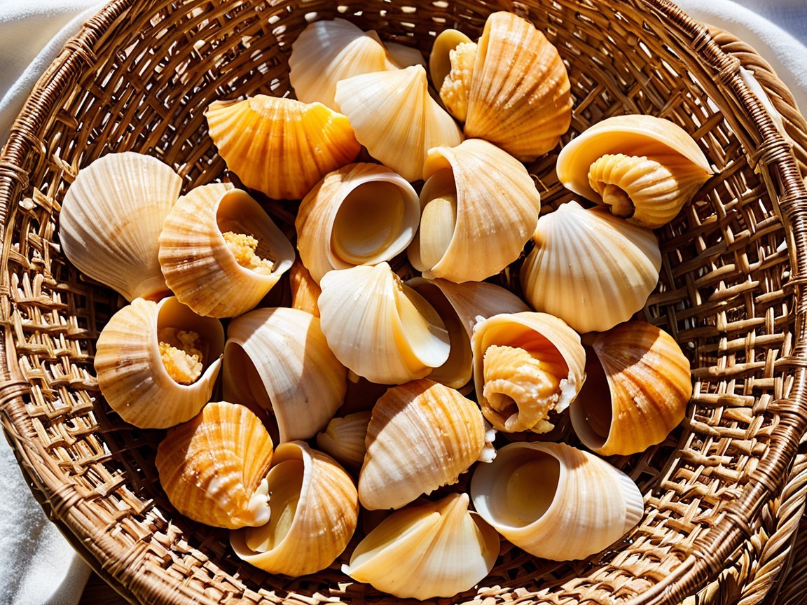 Woven Basket with Colorful Scallop Shell Collection