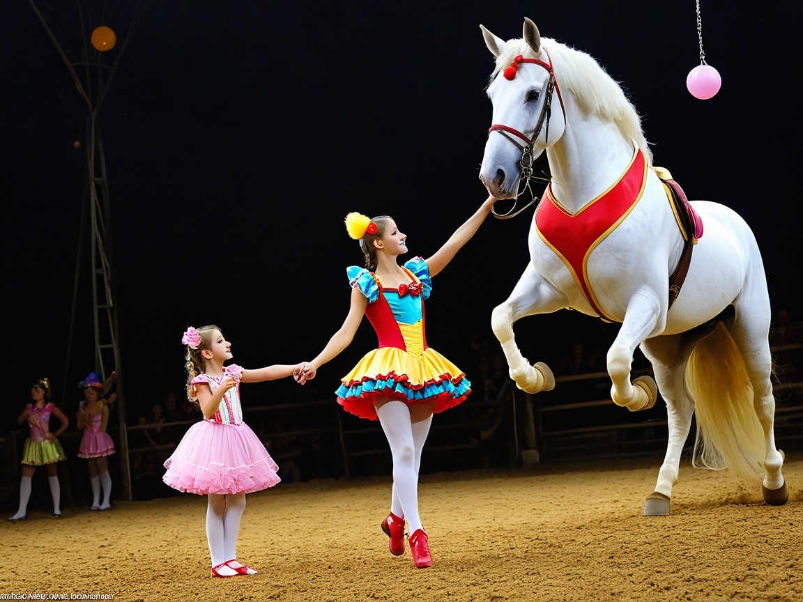 Circus Performance Featuring Girl and Majestic Horse