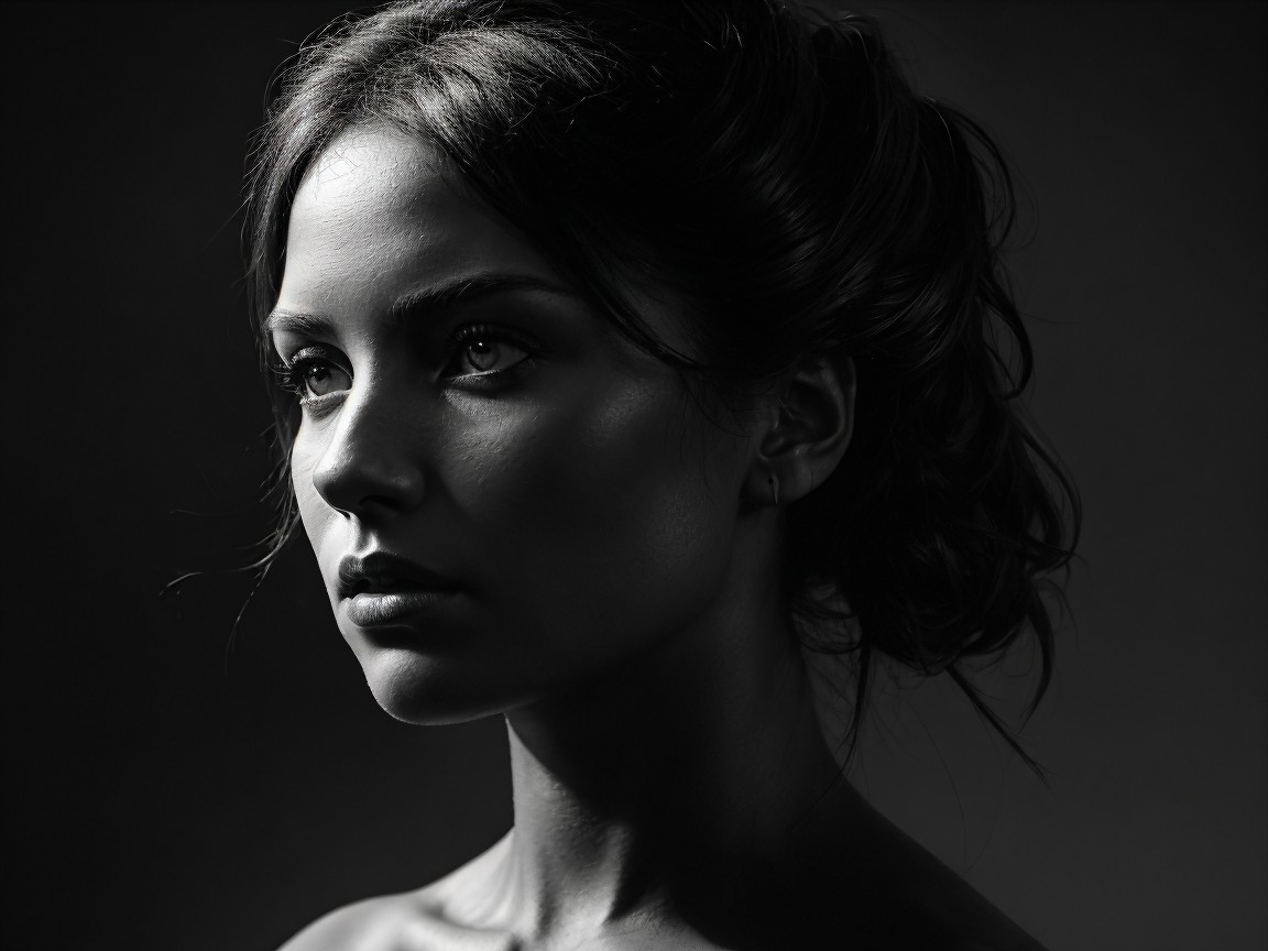 Black-and-White Portrait of a Woman's Profile