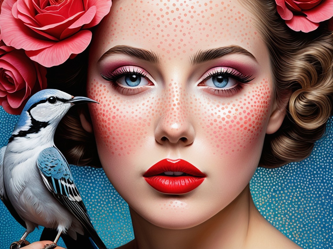 Portrait of a Woman with Blue Eyes and Floral Crown