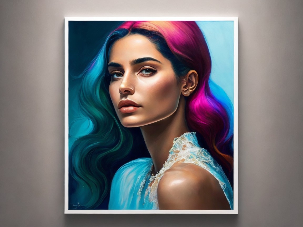 Portrait of a Young Woman with Colorful Hair and Glow