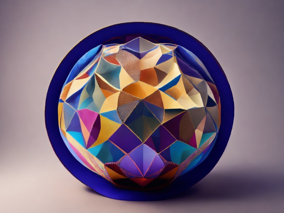 Spherical Sculpture of Geometric Shapes in Colors