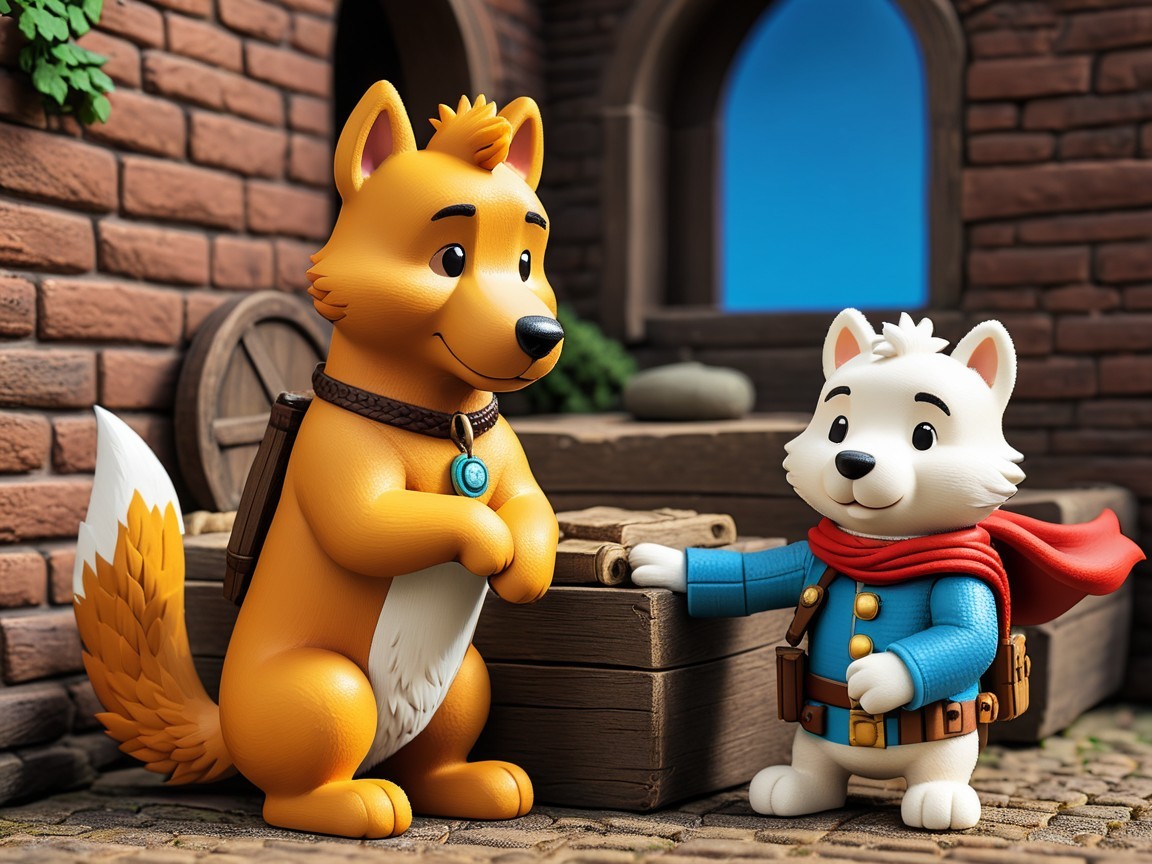 Cartoon Animals in Medieval Setting with Wooden Cart