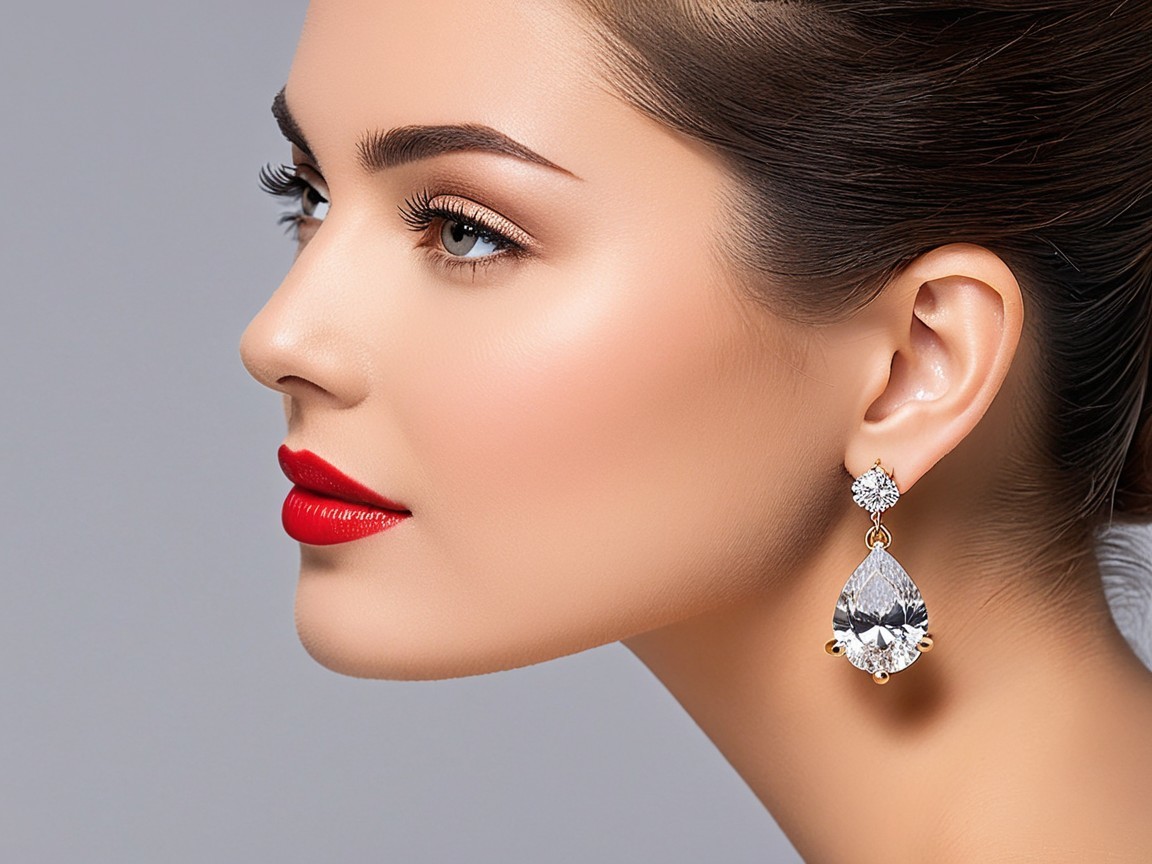 Close-Up Profile of a Woman with Jewelry and Makeup