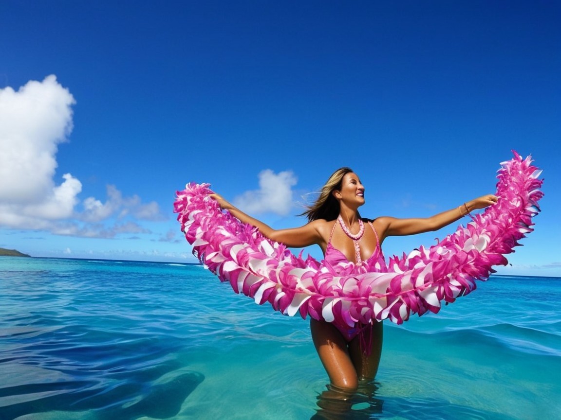 Woman in Pink Bikini Wading in Turquoise Waters
