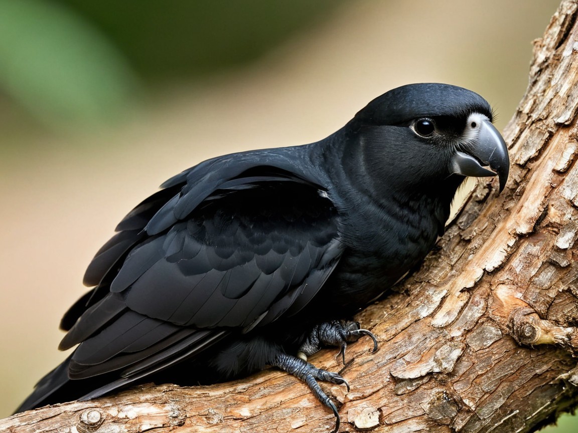 Black Bird on Tree Branch with Glossy Plumage