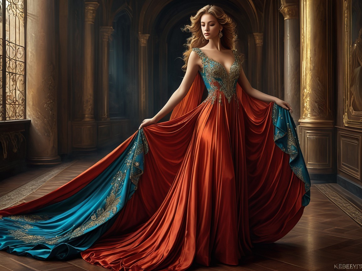 Woman in Elegant Gown in Luxurious Setting