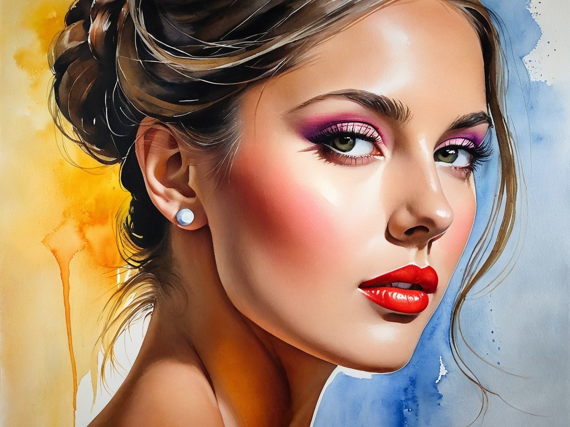 Portrait of a woman with elegant updo and vibrant makeup