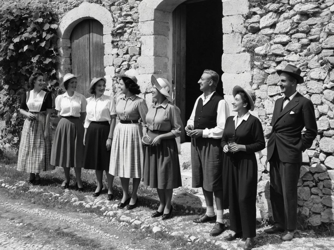 Nostalgic Black-and-White Photo of Eight People