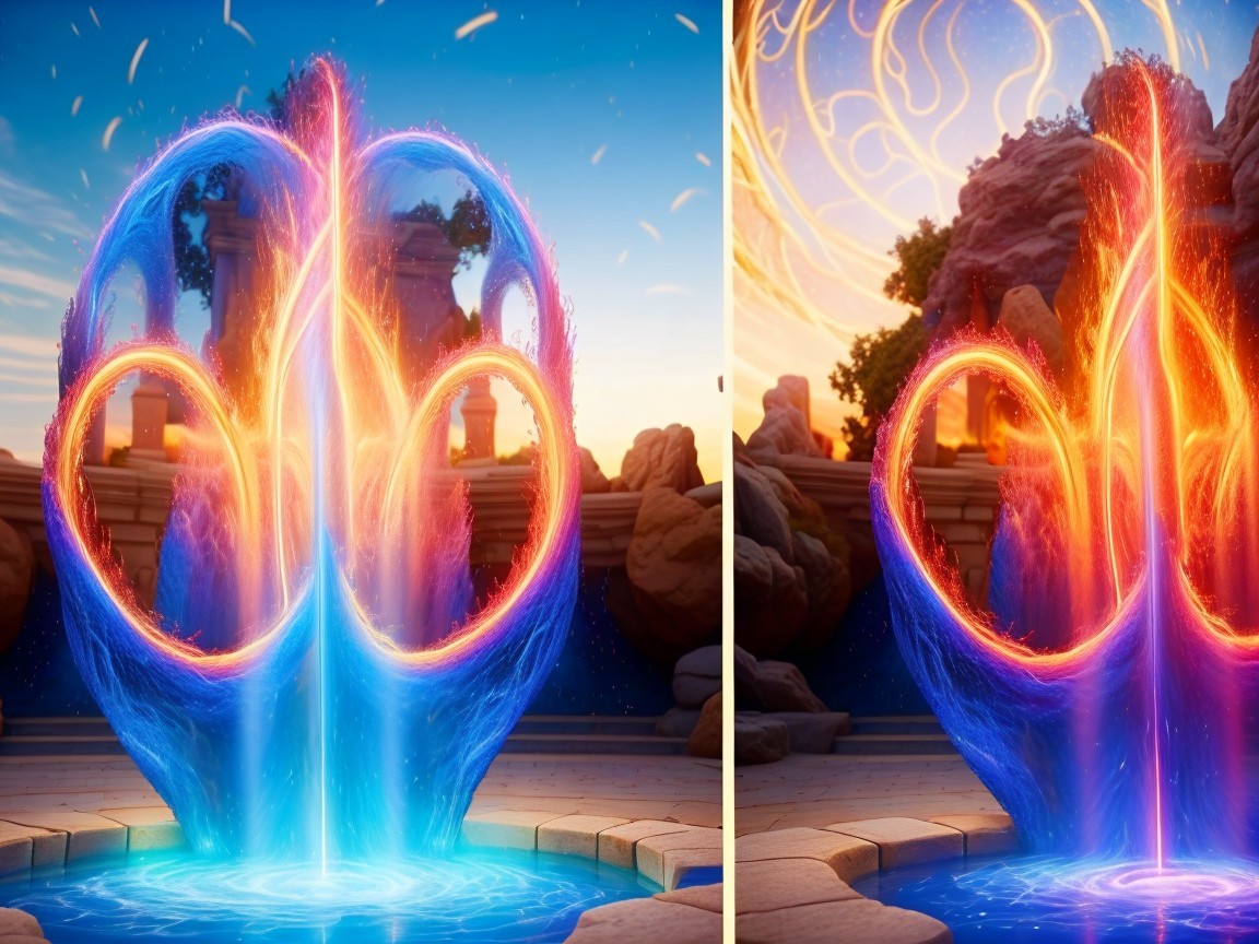 Vibrant Water Fountain in Serene Natural Setting