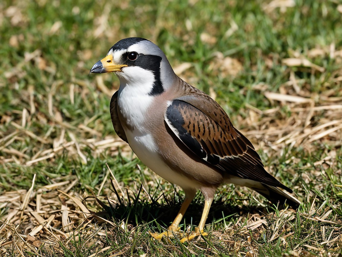 Bird with Black and White Head on Green Grass