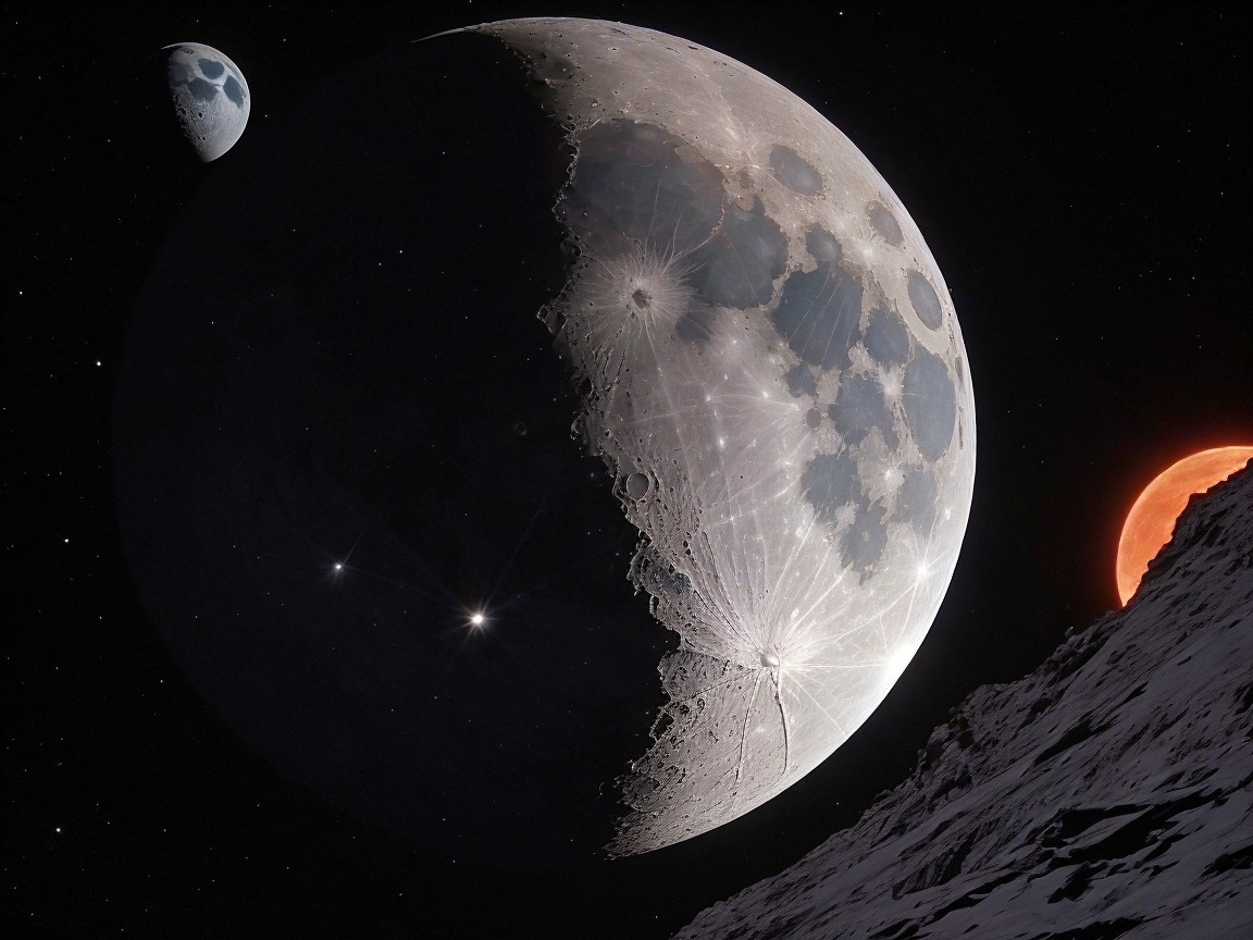 Celestial Scene with Moons and Starry Sky Details