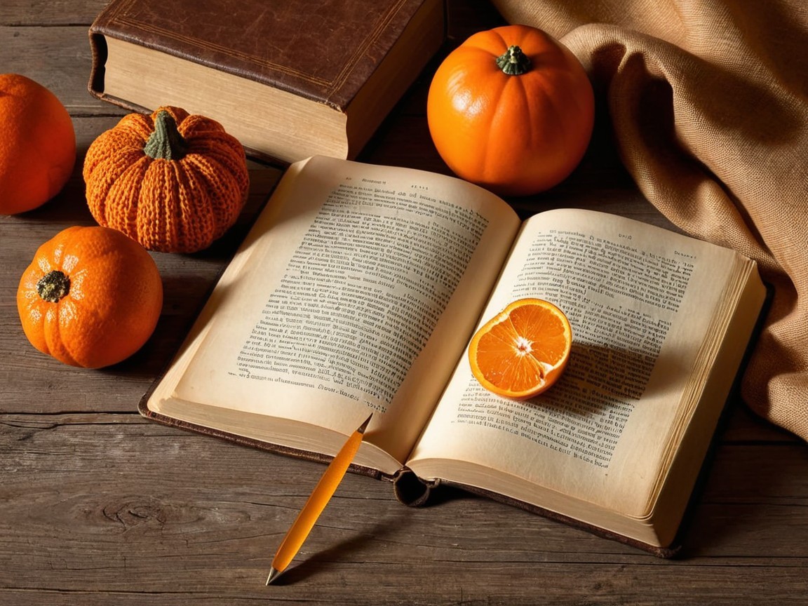 Cozy Autumn Scene with Book and Seasonal Decor