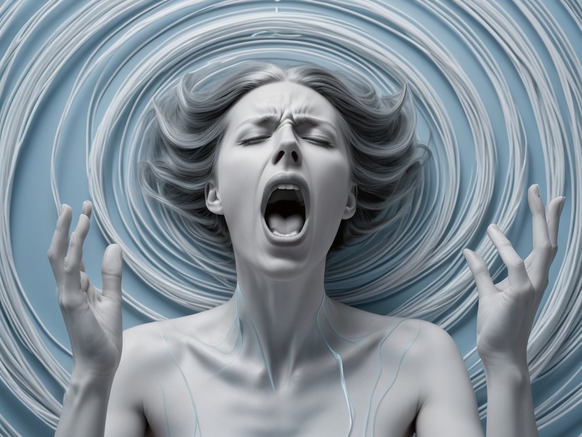 Striking figure with intense expression and swirling lines