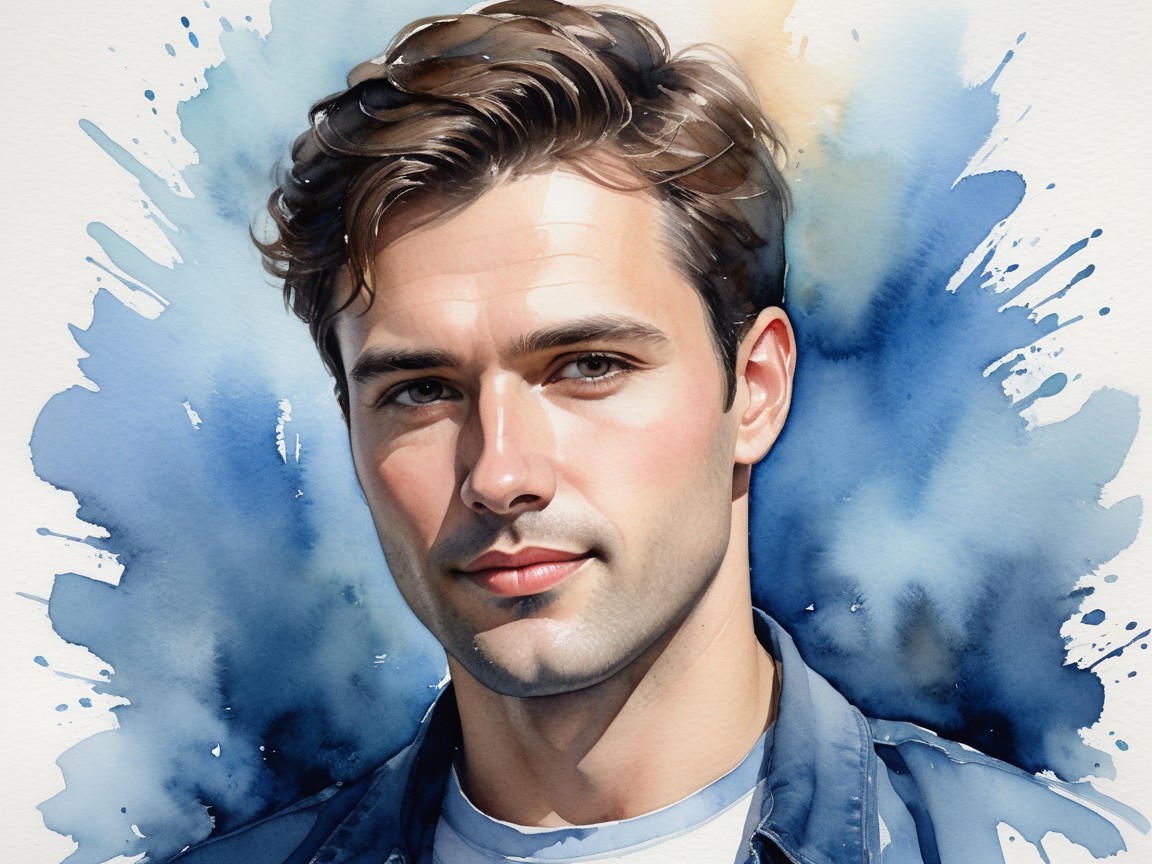 Handsome young man with brown hair and blue eyes