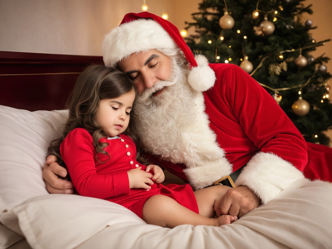 Santa Claus and Girl in Christmas-Themed Scene