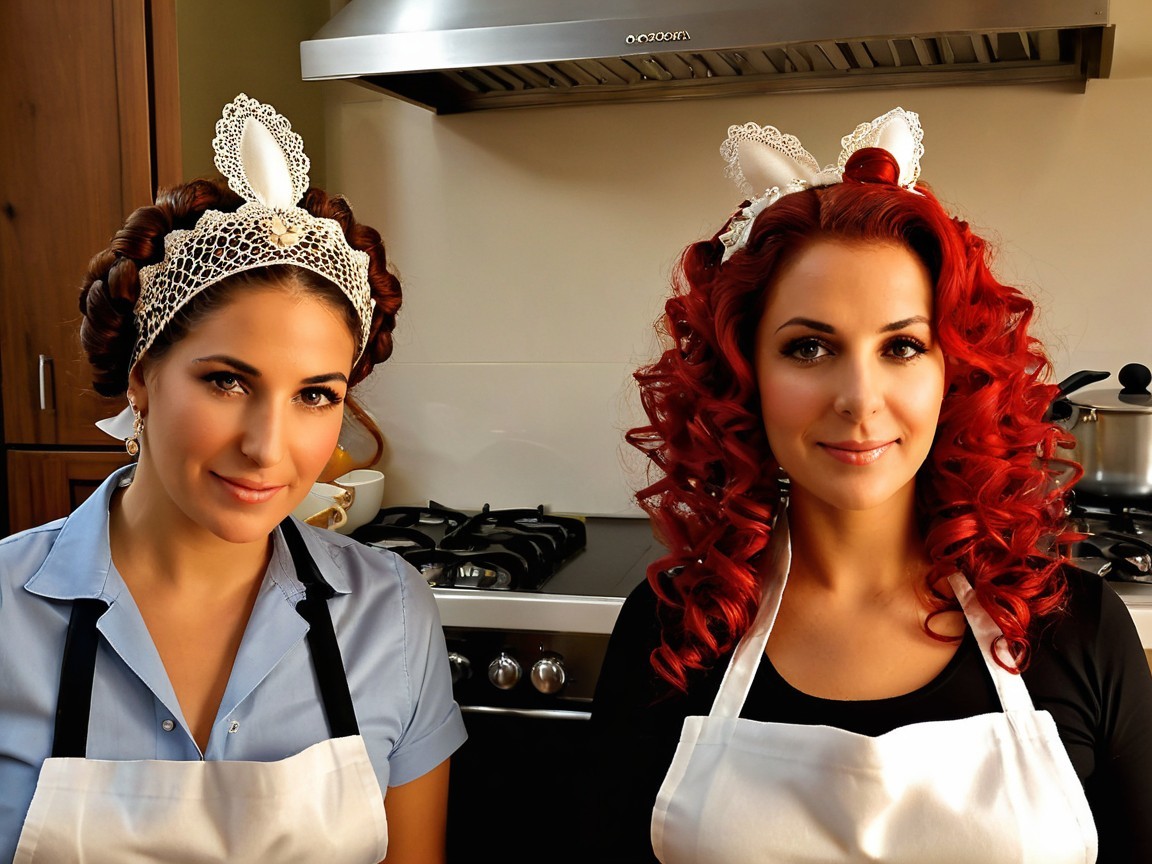 Women in Cozy Kitchen with Distinctive Hairstyles