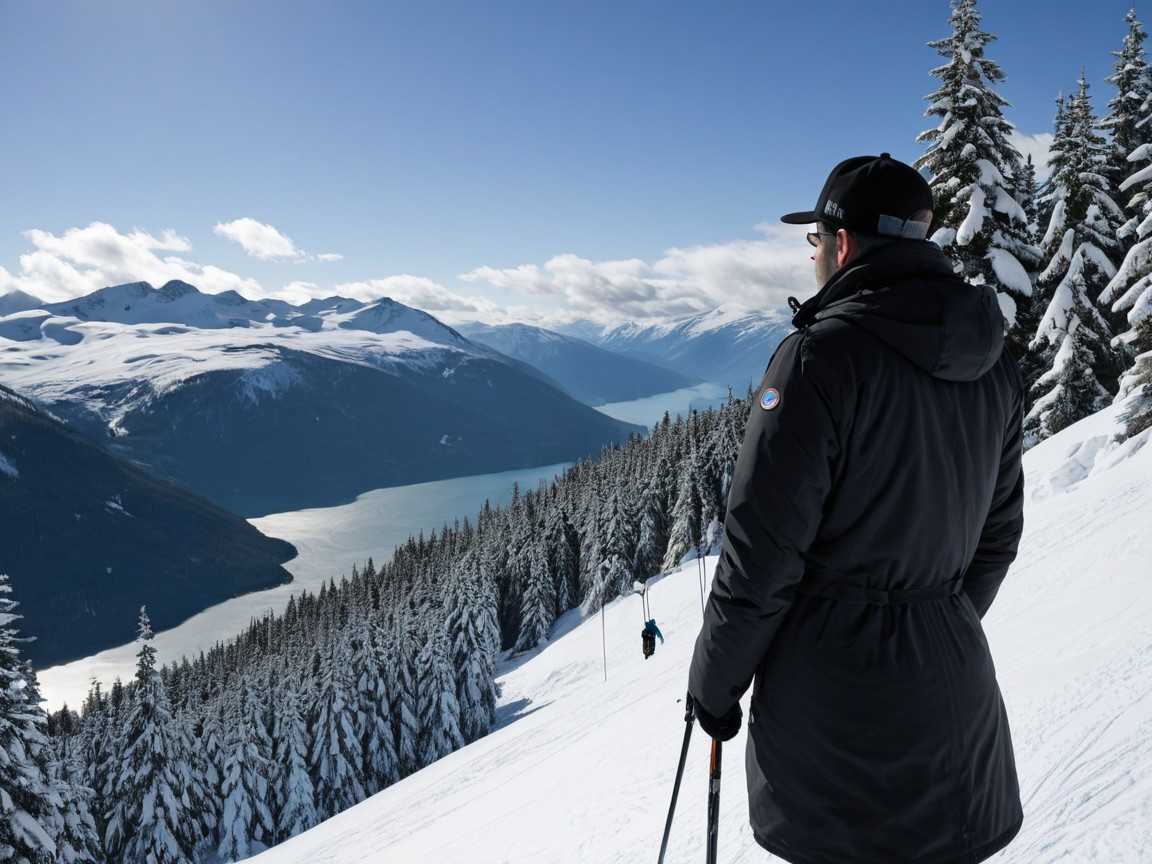 Person in Black Coat on Snowy Mountain Slope