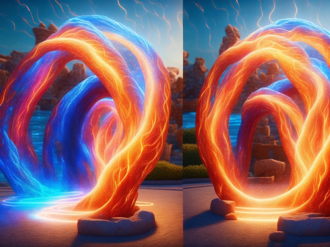 Vibrant Swirling Portals in a Serene Landscape