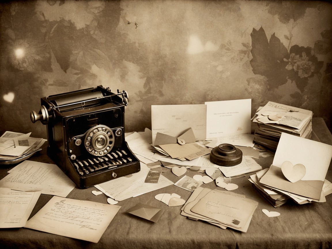 Vintage Typewriter Surrounded by Letters and Envelopes