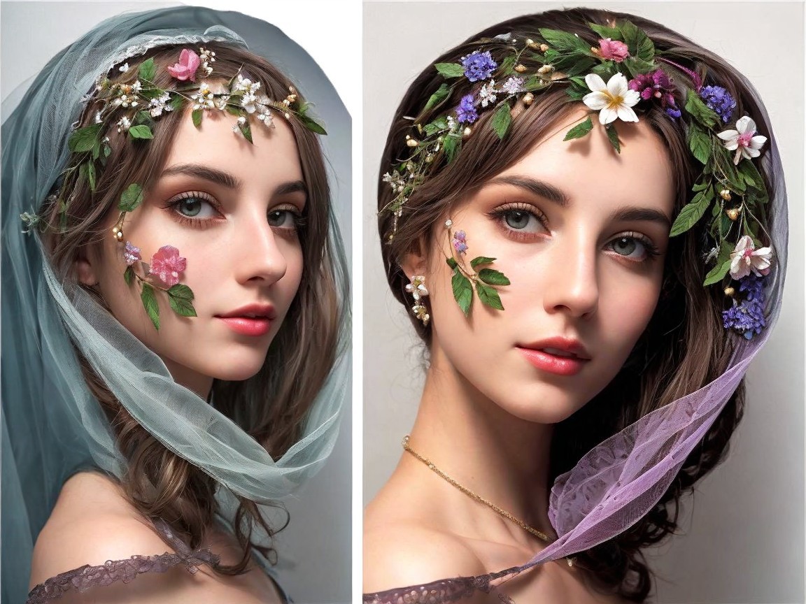 Portrait of a Young Woman with Floral Hair Accents