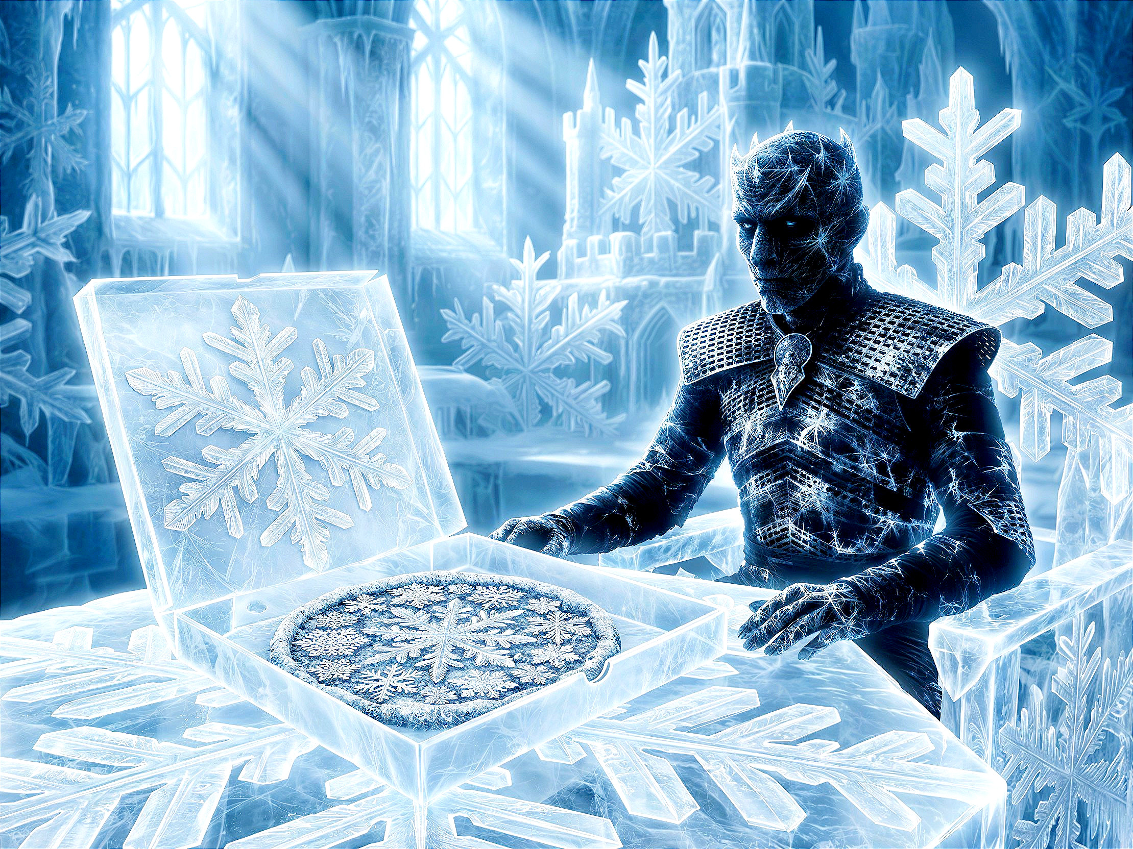 Night King in Ice Castle with Frozen Pizza Display
