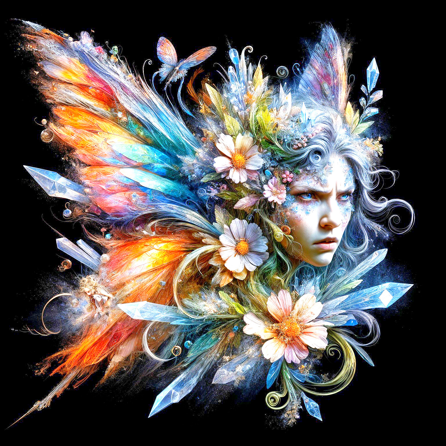 Fantasy Artwork with Woman's Face and Butterfly Wings