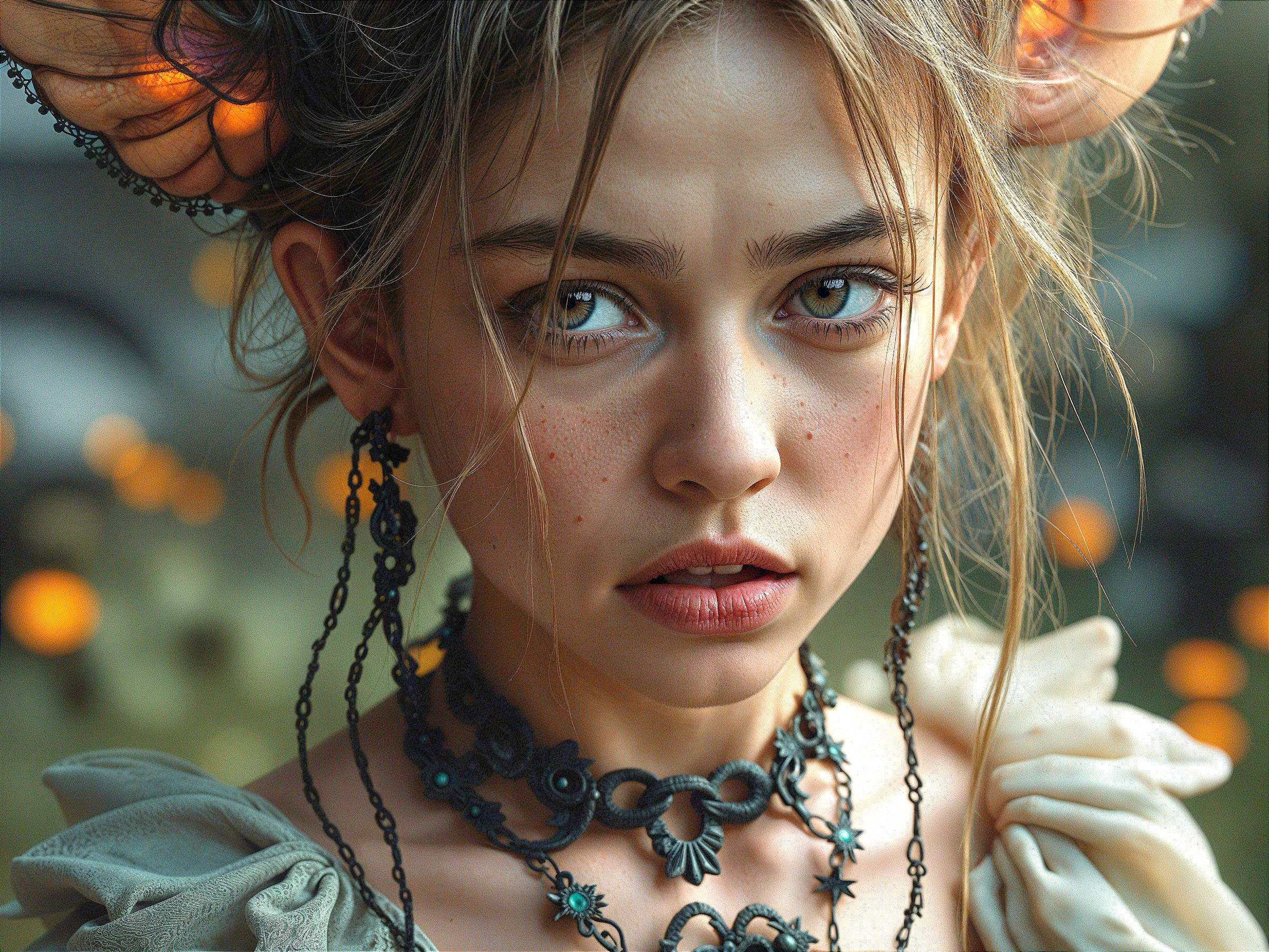Close-up Portrait of a Young Woman with Ethereal Beauty