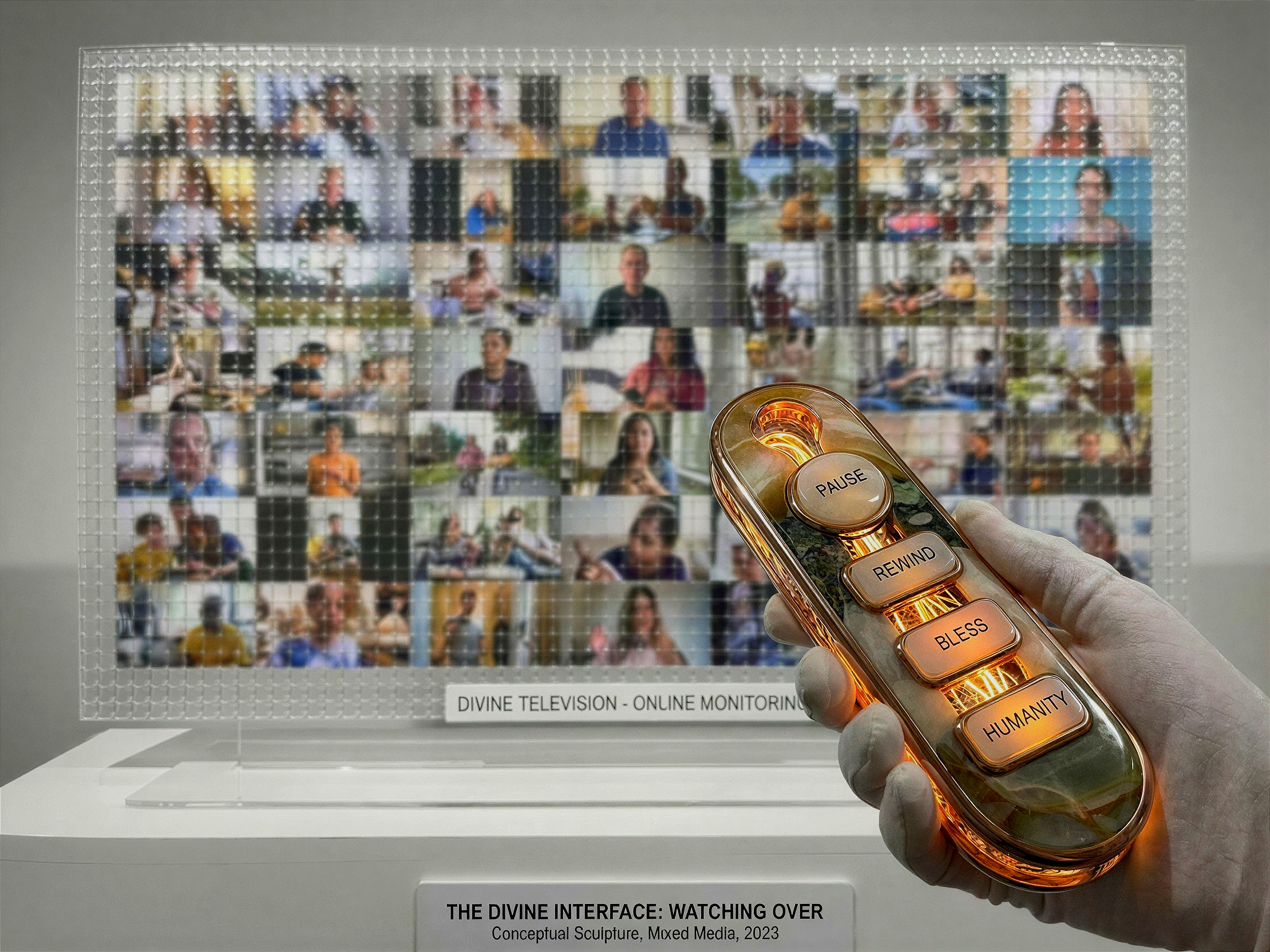 Glowing Remote Control in Front of Video Call Screen