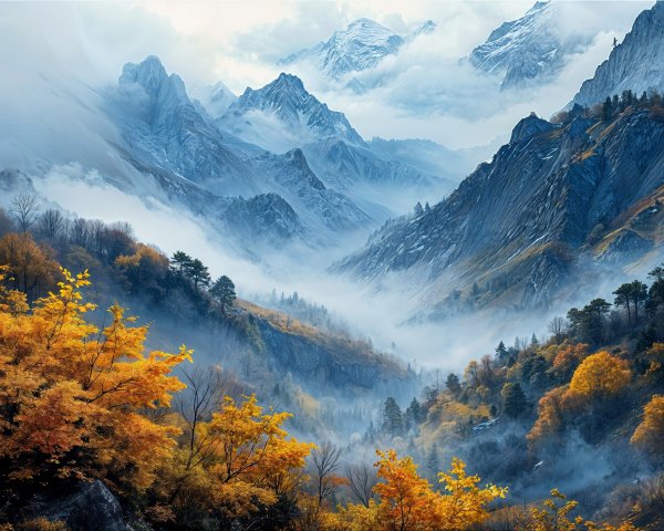 Majestic Mountains and Autumn Valley Landscape