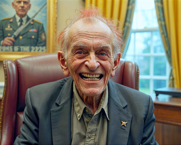 Elderly Man in Formal Office with Warm Atmosphere